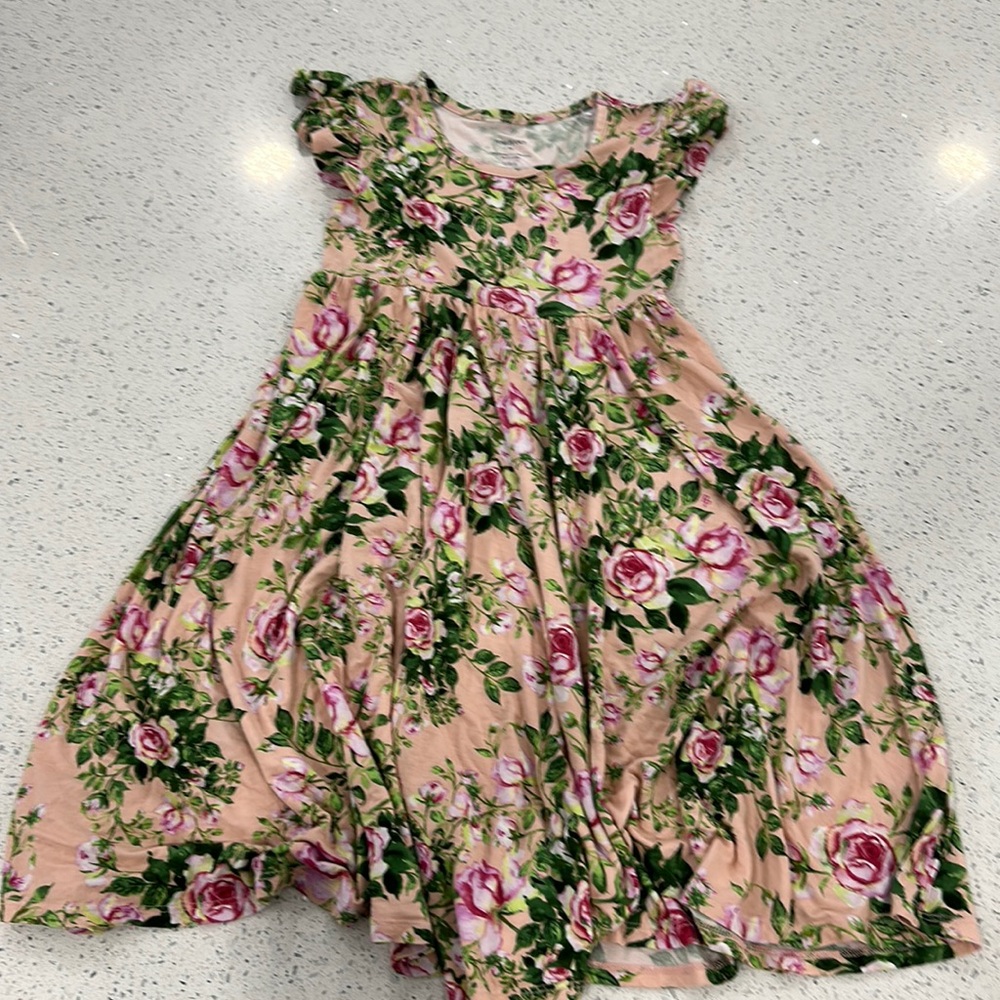 Posh Peanut Pink Floral Ruffle Sleeve Dress Size 7